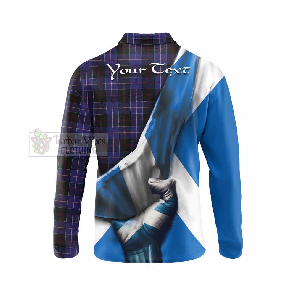 Tartan Vibes Clothing Dunlop Tartan Long Sleeve Polo Shirt with Family Crest Scotland Patriotic Style