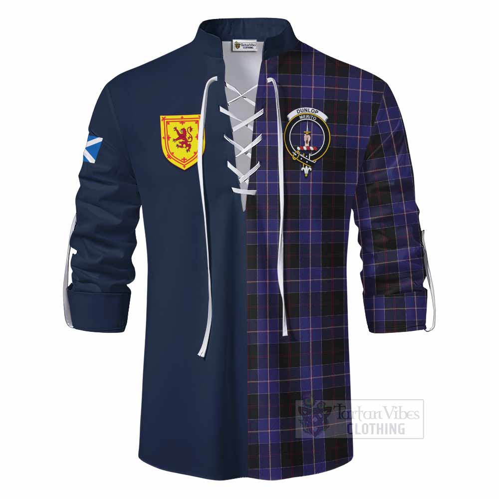 Dunlop Tartan Ghillie Kilt Shirt Alba with Scottish Lion Royal Arm Half Style