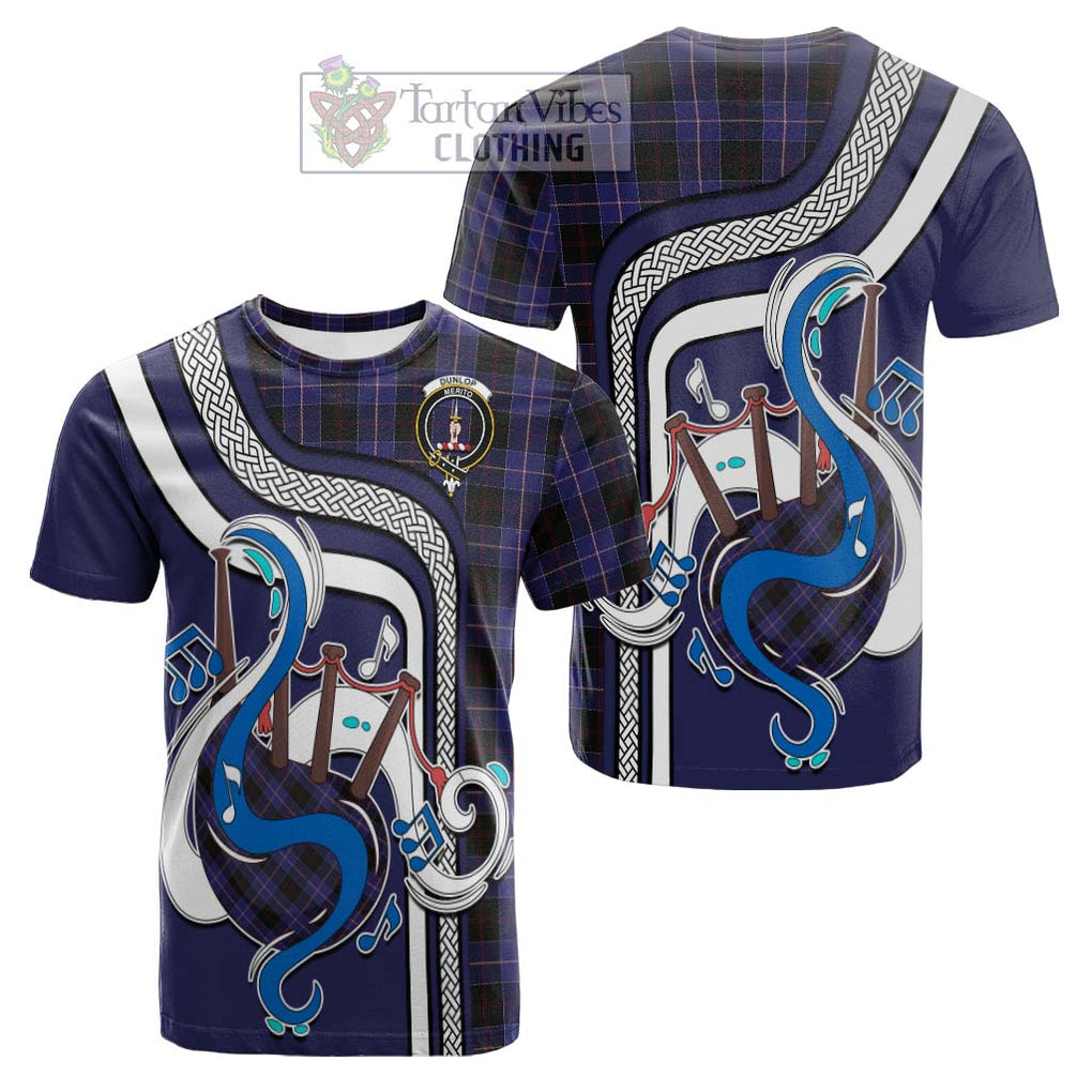 Tartan Vibes Clothing Dunlop Tartan Cotton T-shirt with Epic Bagpipe Style