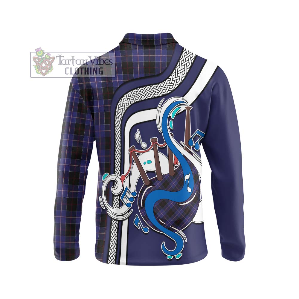 Tartan Vibes Clothing Dunlop Tartan Long Sleeve Polo Shirt with Epic Bagpipe Style