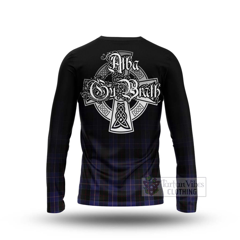 Tartan Vibes Clothing Dunlop Tartan Long Sleeve T-Shirt Featuring Alba Gu Brath Family Crest Celtic Inspired