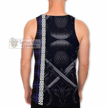 Dunlop Tartan Men's Tank Top with Family Crest Cross Sword Thistle Celtic Vibes