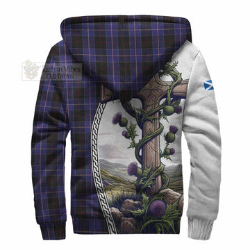 Dunlop Tartan Sherpa Hoodie with Family Crest and St. Andrew's Cross Accented by Thistle Vines