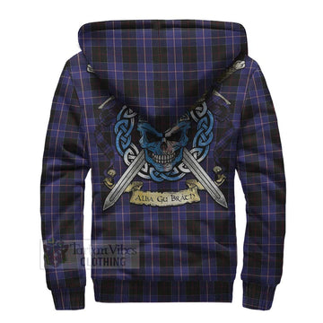 Dunlop Tartan Sherpa Hoodie with Family Crest Celtic Skull Style