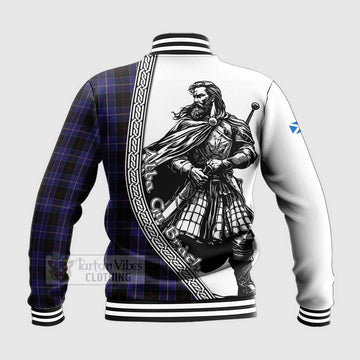 Dunlop Tartan Clan Crest Baseball Jacket with Highlander Warrior Celtic Style