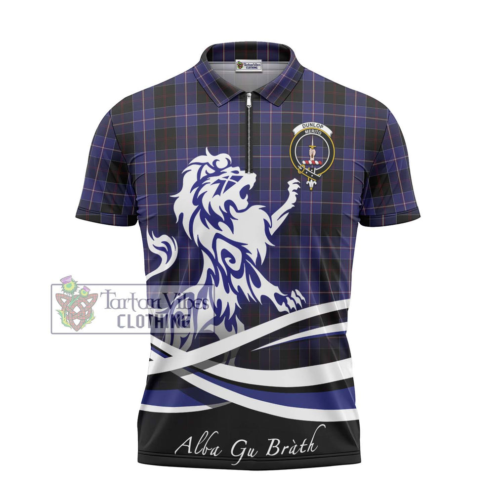 Dunlop Tartan Zipper Polo Shirt with Alba Gu Brath Regal Lion Emblem - Tartanvibesclothing Shop