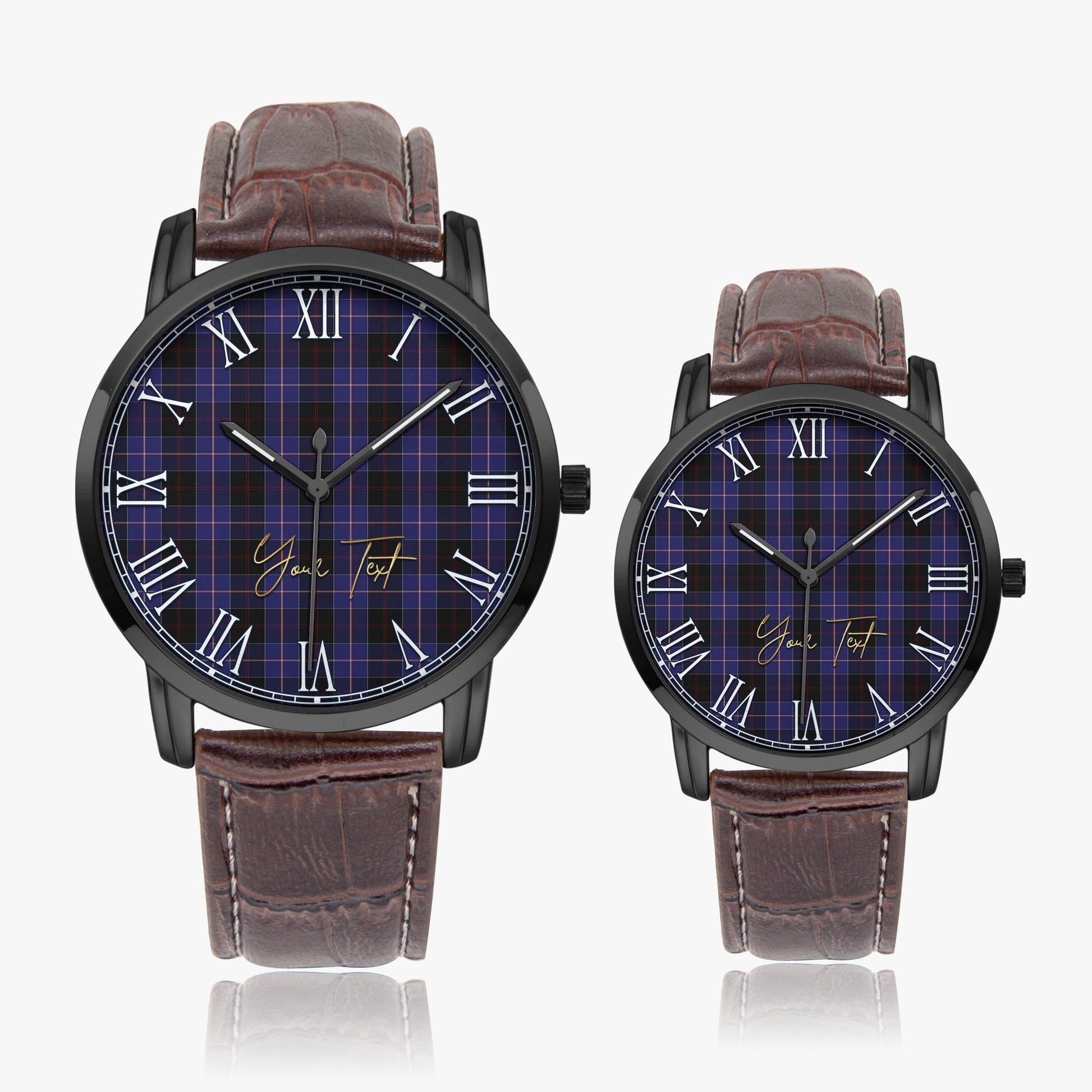 Dunlop Tartan Personalized Your Text Leather Trap Quartz Watch Wide Type Black Case With Brown Leather Strap - Tartanvibesclothing