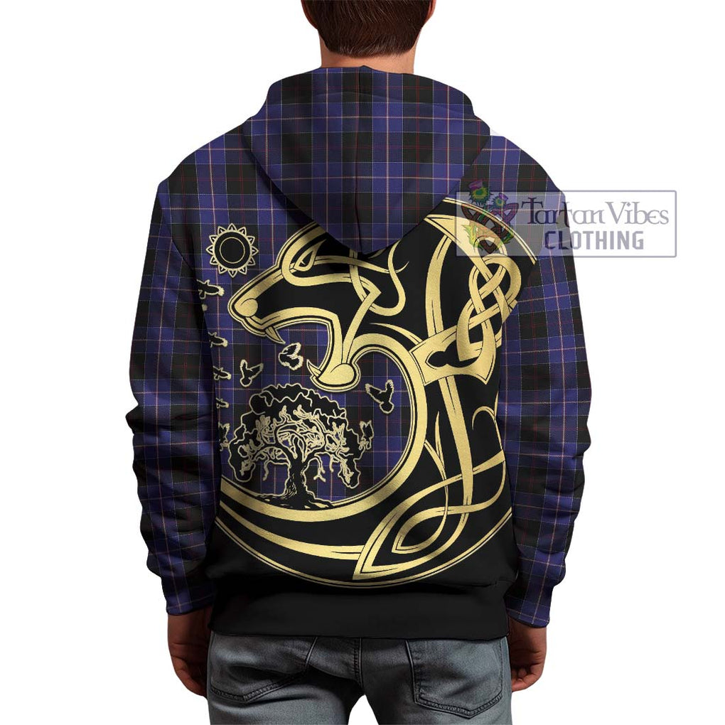 Dunlop Tartan Hoodie with Family Crest Celtic Wolf Style - Tartan Vibes Clothing