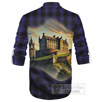 Dunlop Tartan Family Crest Ghillie Kilt Shirt with Scottish Ancient Castle Style - Tartan Vibes Clothing