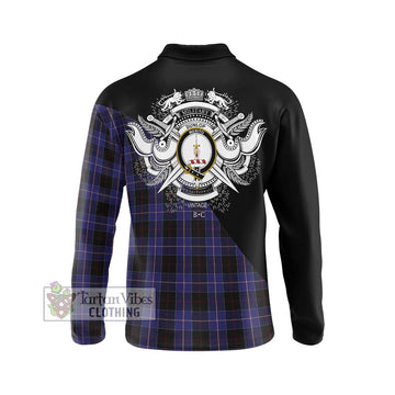 Dunlop Tartan Long Sleeve Polo Shirt with Family Crest and Military Logo Style