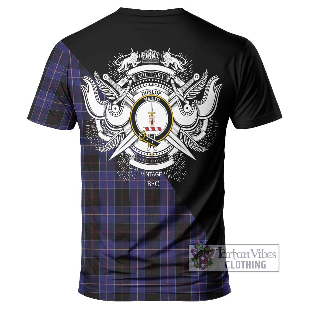 Dunlop Tartan T-Shirt with Family Crest and Military Logo Style - Tartanvibesclothing Shop