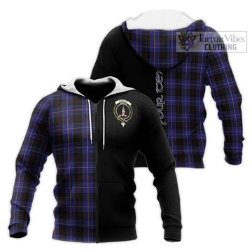 Dunlop Tartan Knitted Hoodie with Family Crest and Half Of Me Style