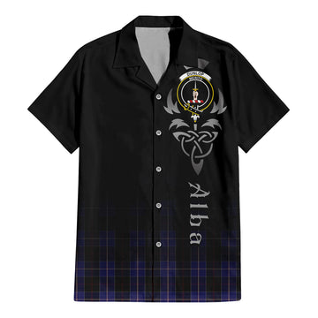 Dunlop Tartan Short Sleeve Button Up Shirt Featuring Alba Gu Brath Family Crest Celtic Inspired