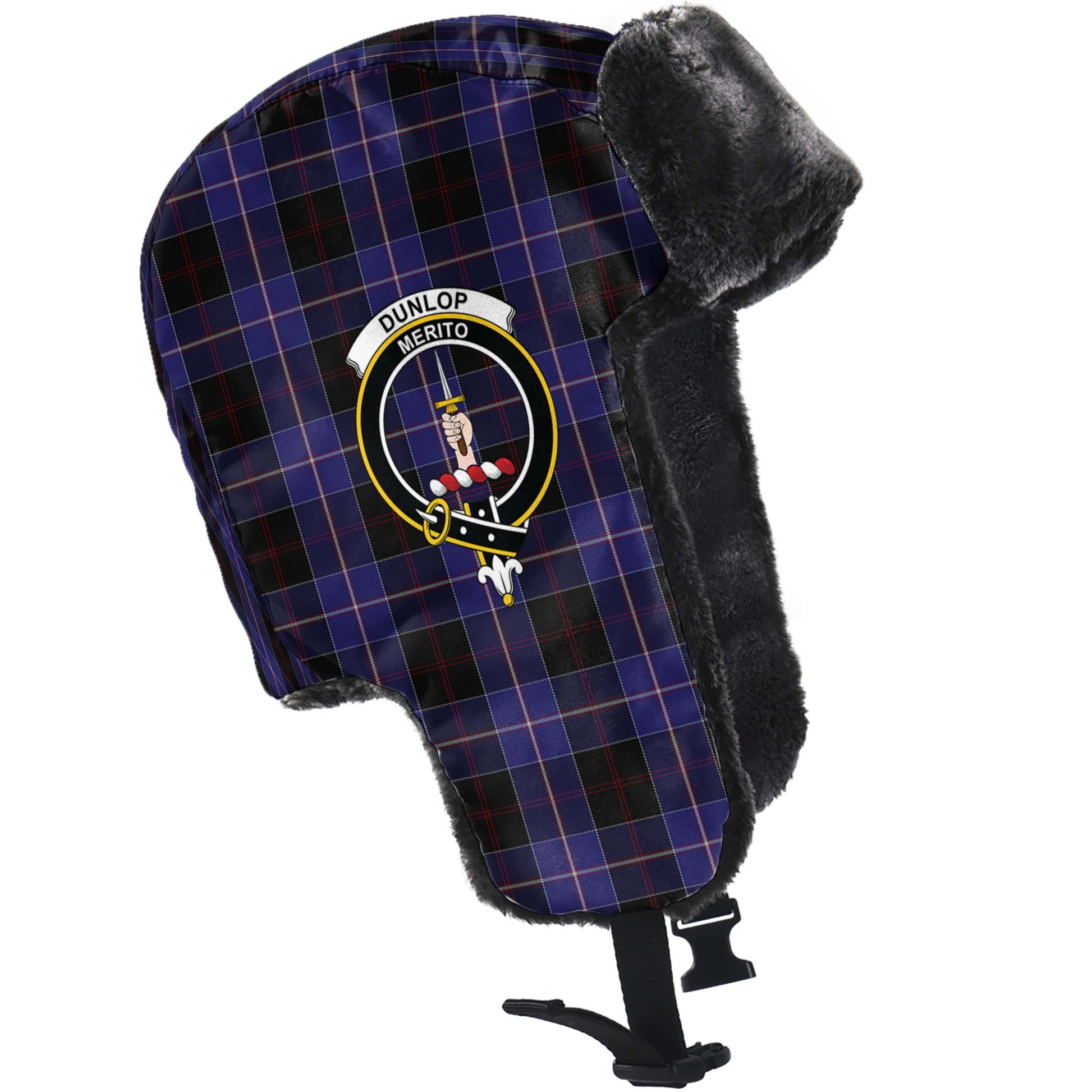 Dunlop Tartan Winter Trapper Hat with Family Crest - Tartanvibesclothing