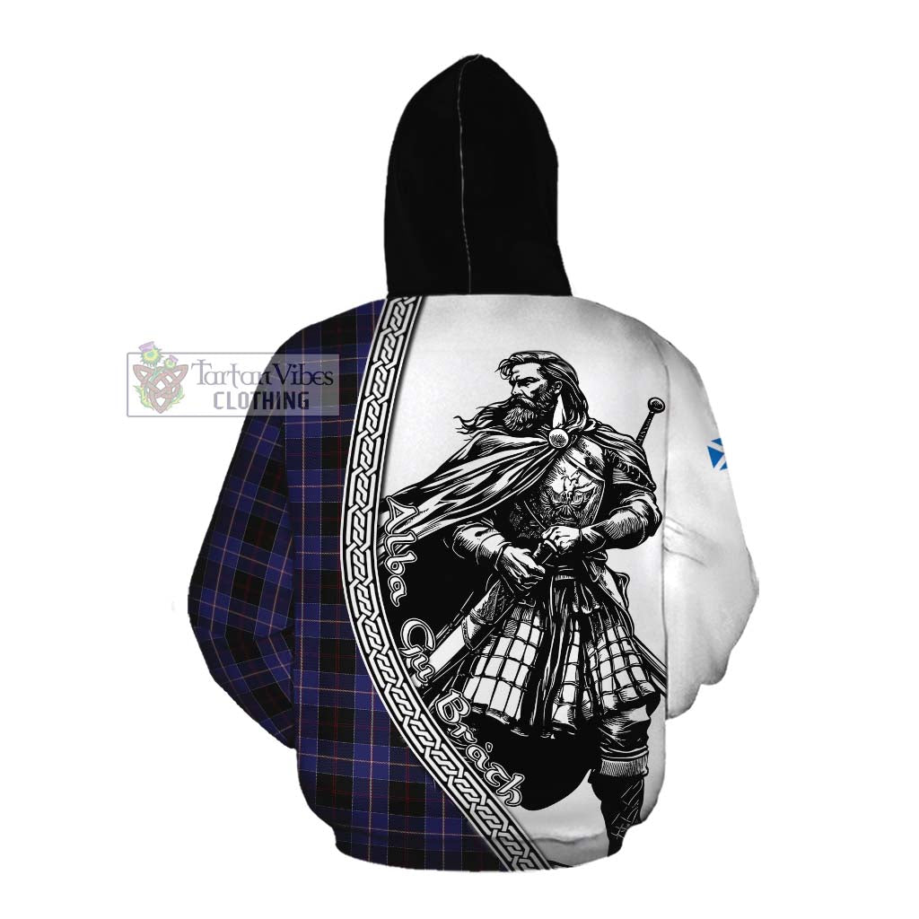 Tartan Vibes Clothing Dunlop Tartan Clan Crest Cotton Hoodie with Highlander Warrior Celtic Style