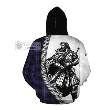 Dunlop Tartan Clan Crest Cotton Hoodie with Highlander Warrior Celtic Style