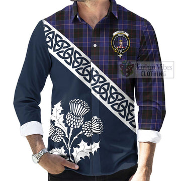 Dunlop Tartan Long Sleeve Button Shirt Featuring Thistle and Scotland Map