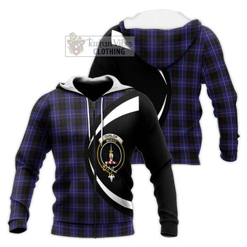 Dunlop Tartan Knitted Hoodie with Family Crest Circle Style