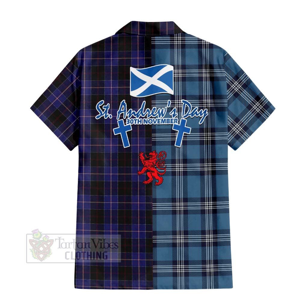 Tartan Vibes Clothing Dunlop Tartan Short Sleeve Button Shirt Happy St. Andrew's Day Half Tartan Style