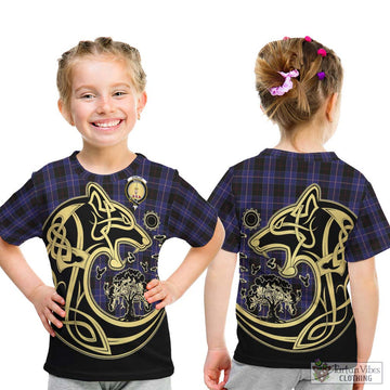 Dunlop Tartan Kid T-Shirt with Family Crest Celtic Wolf Style