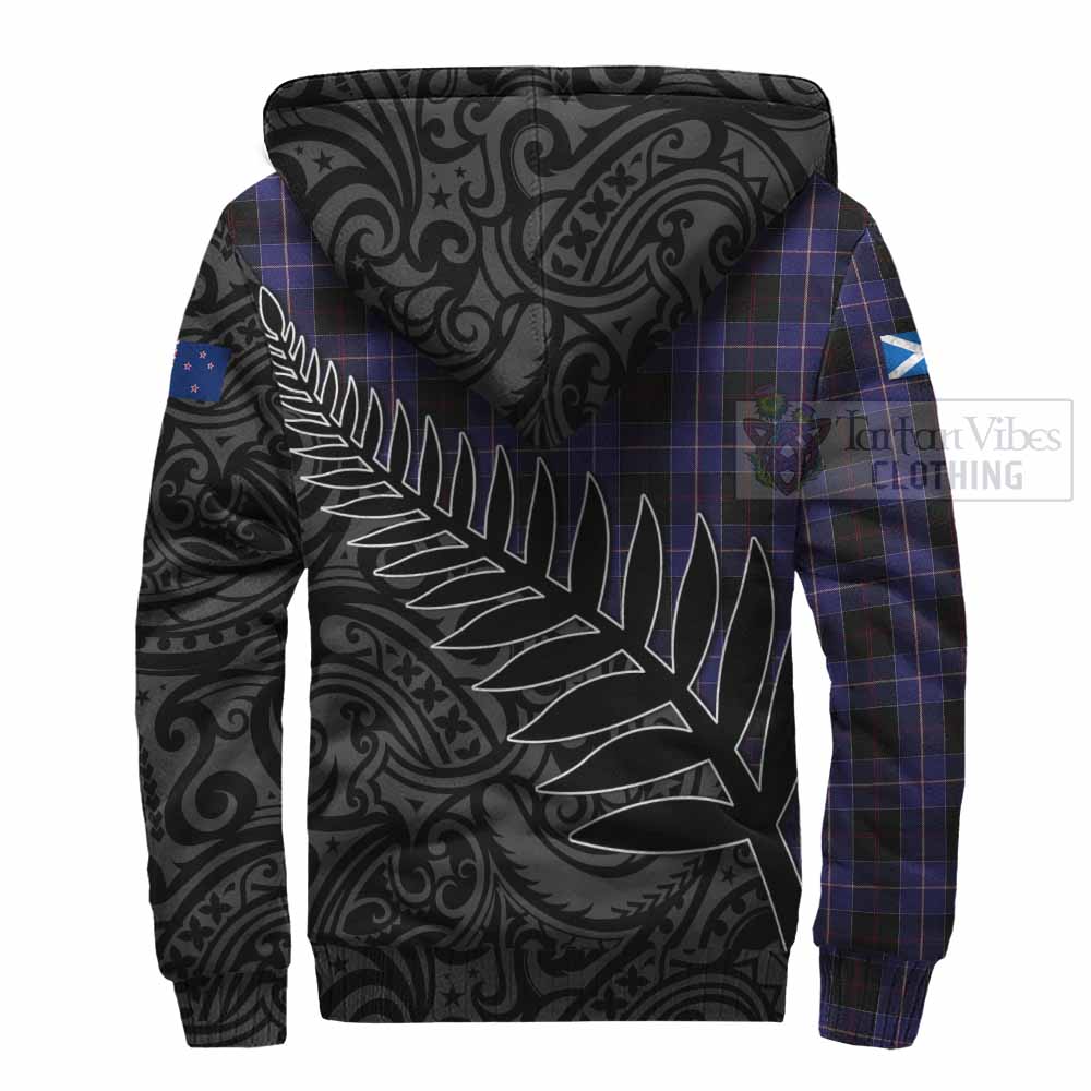 Tartan Vibes Clothing Dunlop Crest Tartan Sherpa Hoodie with New Zealand Silver Fern Half Style