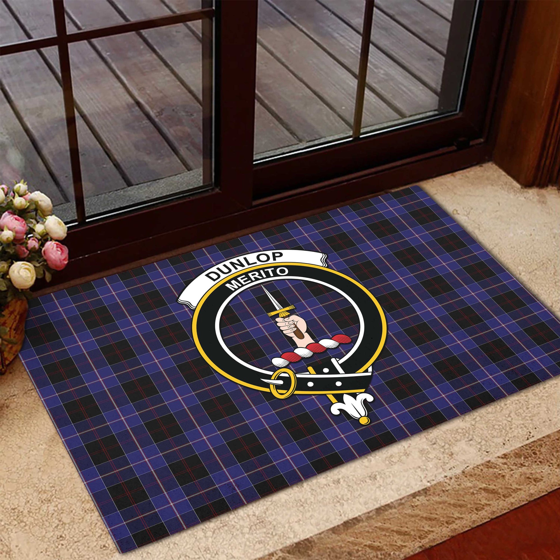 Dunlop Tartan Door Mat with Family Crest - Tartanvibesclothing