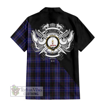 Dunlop Tartan Short Sleeve Button Shirt with Family Crest and Military Logo Style