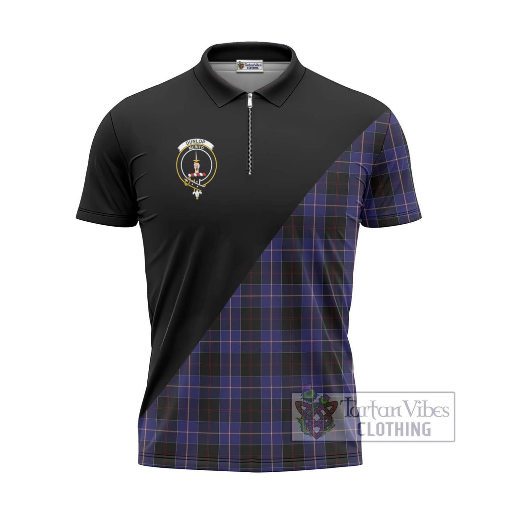 Dunlop Tartan Zipper Polo Shirt with Family Crest and Military Logo Style - Tartanvibesclothing Shop