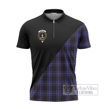 Dunlop Tartan Zipper Polo Shirt with Family Crest and Military Logo Style