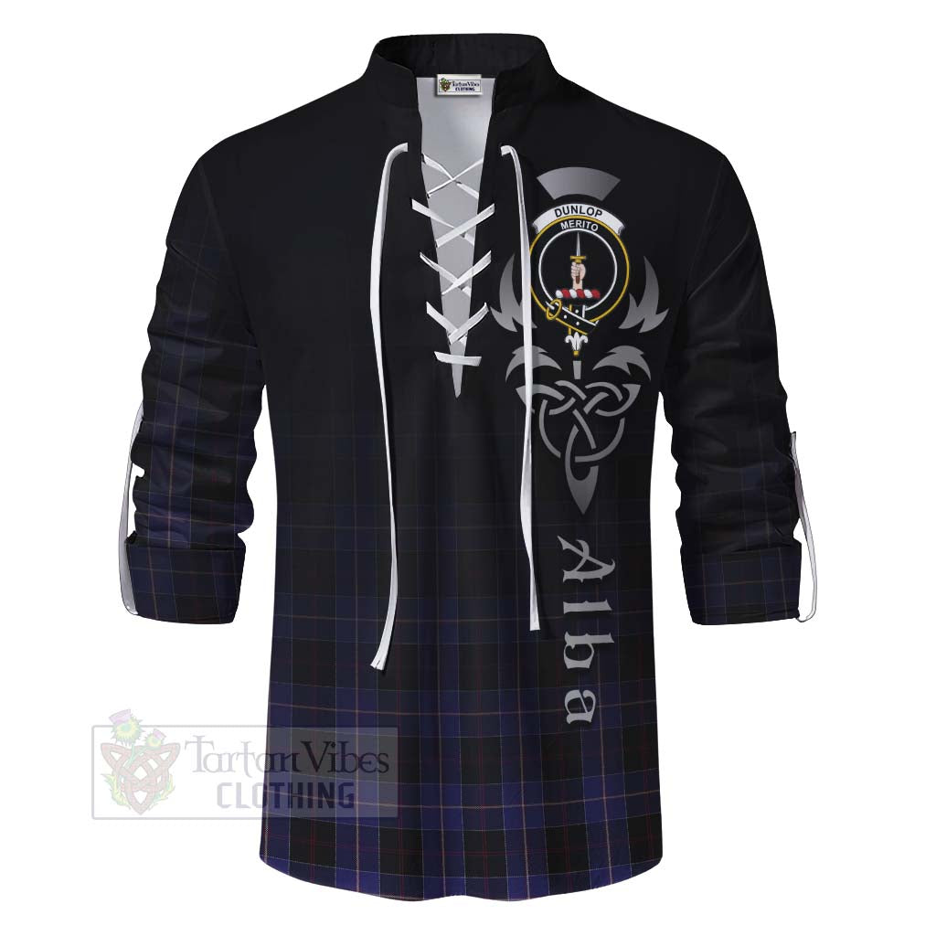 Tartan Vibes Clothing Dunlop Tartan Ghillie Kilt Shirt Featuring Alba Gu Brath Family Crest Celtic Inspired