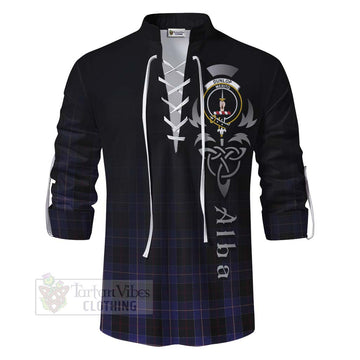 Dunlop Tartan Ghillie Kilt Shirt Featuring Alba Gu Brath Family Crest Celtic Inspired