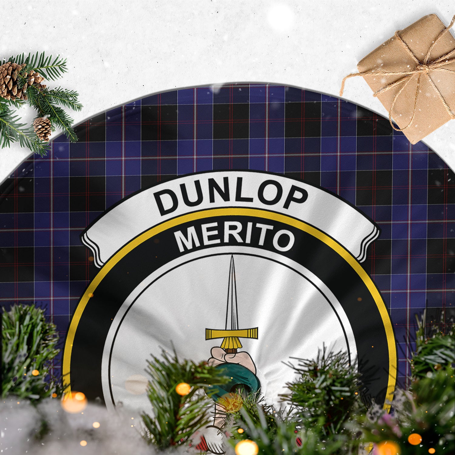 Dunlop Tartan Christmas Tree Skirt with Family Crest - Tartanvibesclothing