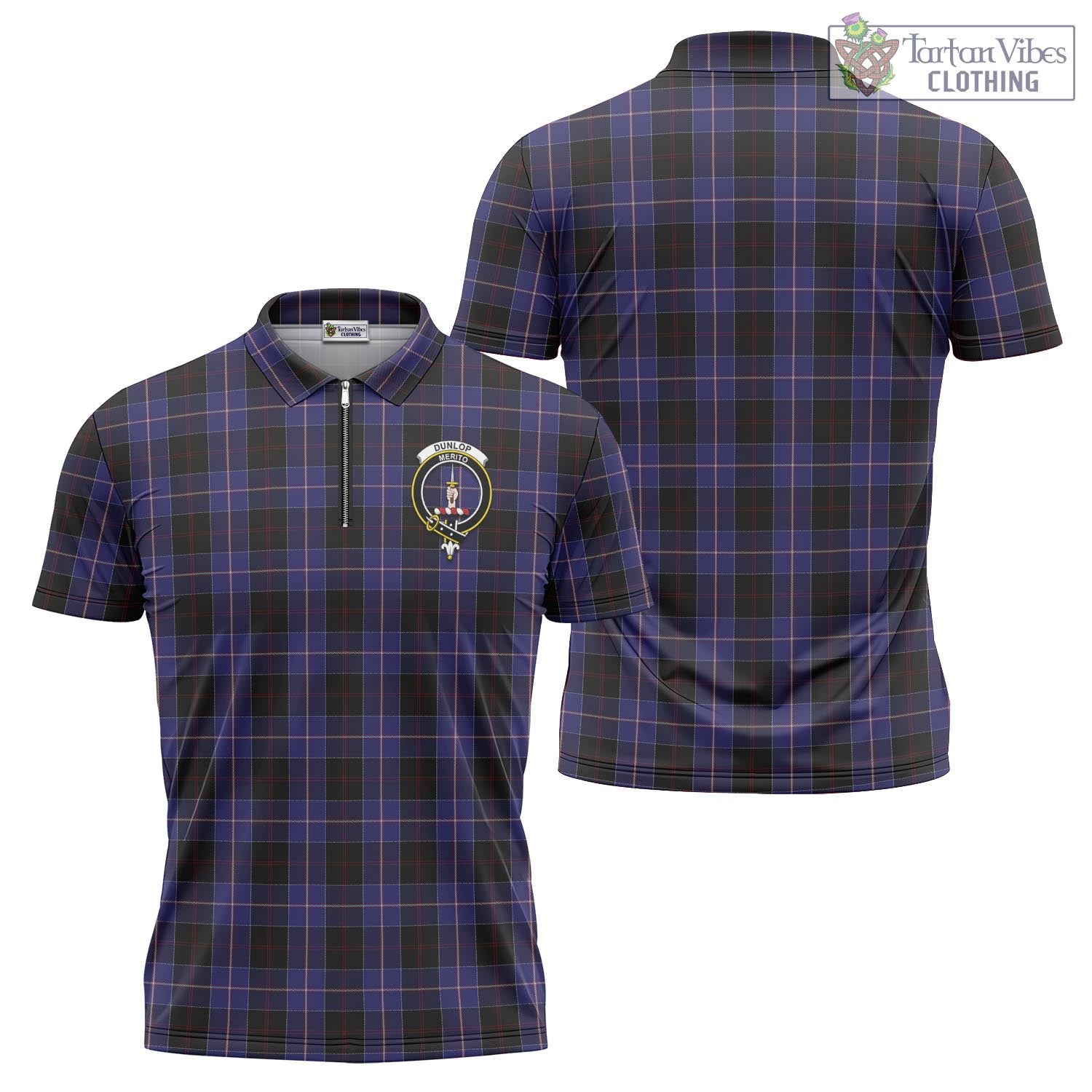 Tartan Vibes Clothing Dunlop Tartan Zipper Polo Shirt with Family Crest