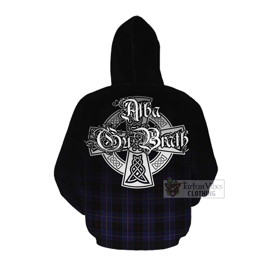 Tartan Vibes Clothing Dunlop Tartan Cotton Hoodie Featuring Alba Gu Brath Family Crest Celtic Inspired