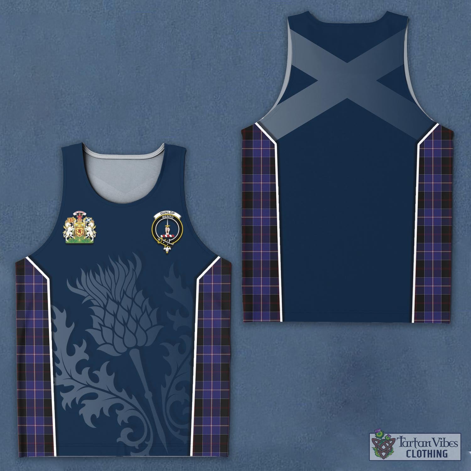 Tartan Vibes Clothing Dunlop Tartan Men's Tanks Top with Family Crest and Scottish Thistle Vibes Sport Style