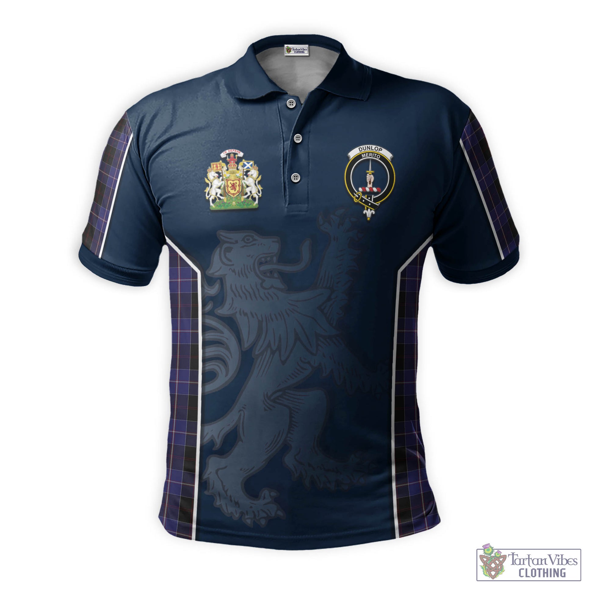 Tartan Vibes Clothing Dunlop Tartan Men's Polo Shirt with Family Crest and Lion Rampant Vibes Sport Style