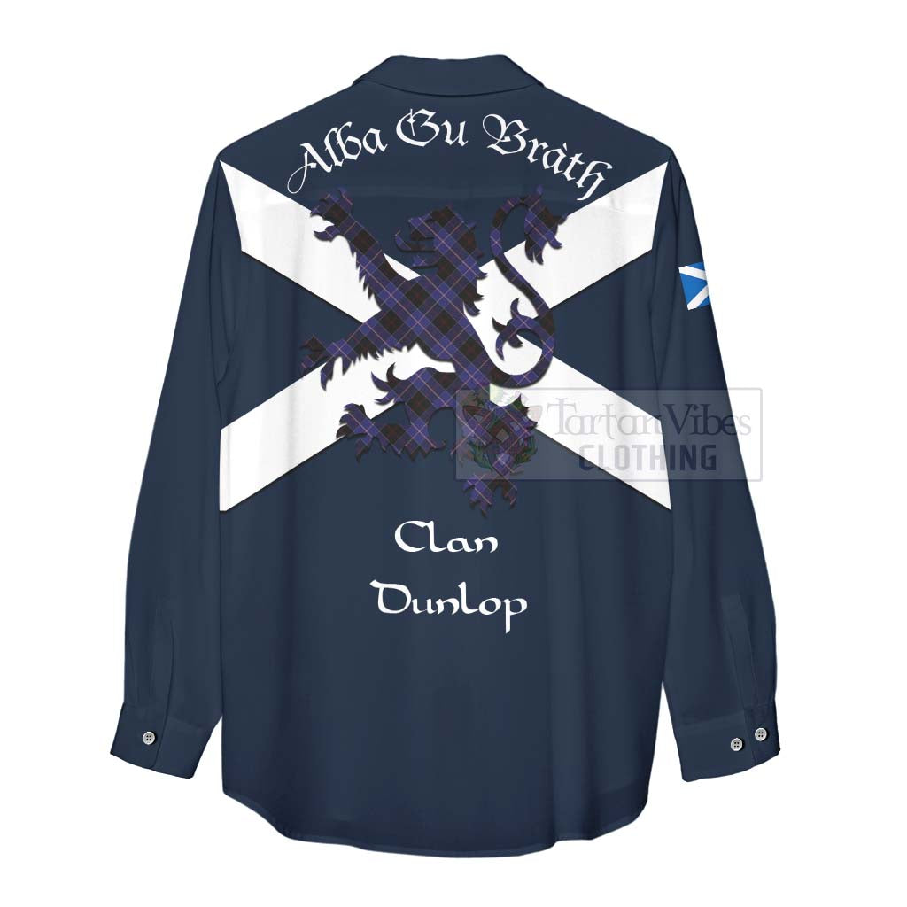 Tartan Vibes Clothing Dunlop Tartan Lion Rampant Women's Casual Shirt Proudly Display Your Heritage with Alba Gu Brath and Clan Name