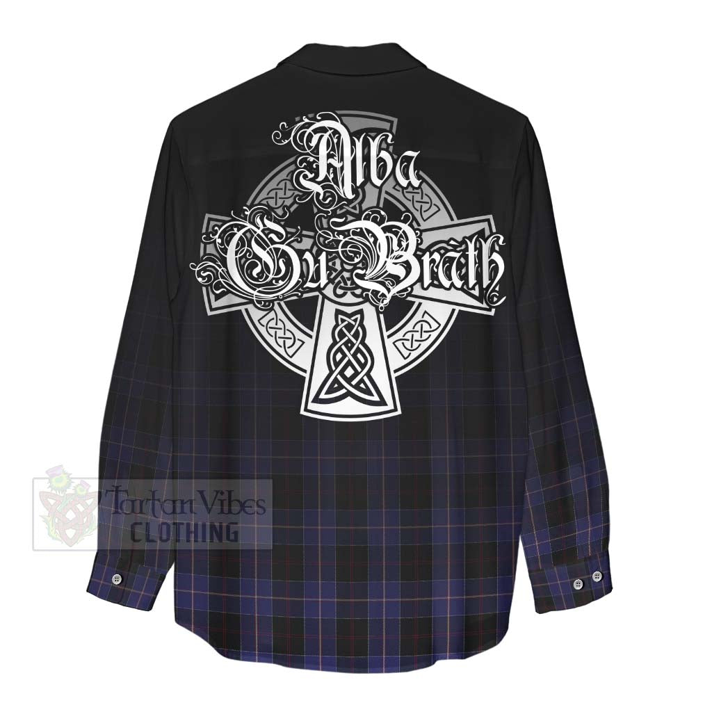 Tartan Vibes Clothing Dunlop Tartan Women's Casual Shirt Featuring Alba Gu Brath Family Crest Celtic Inspired