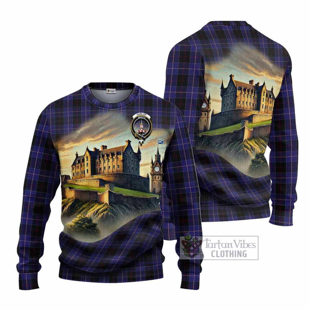 Dunlop Tartan Family Crest Knitted Sweater with Scottish Ancient Castle Style - Tartan Vibes Clothing