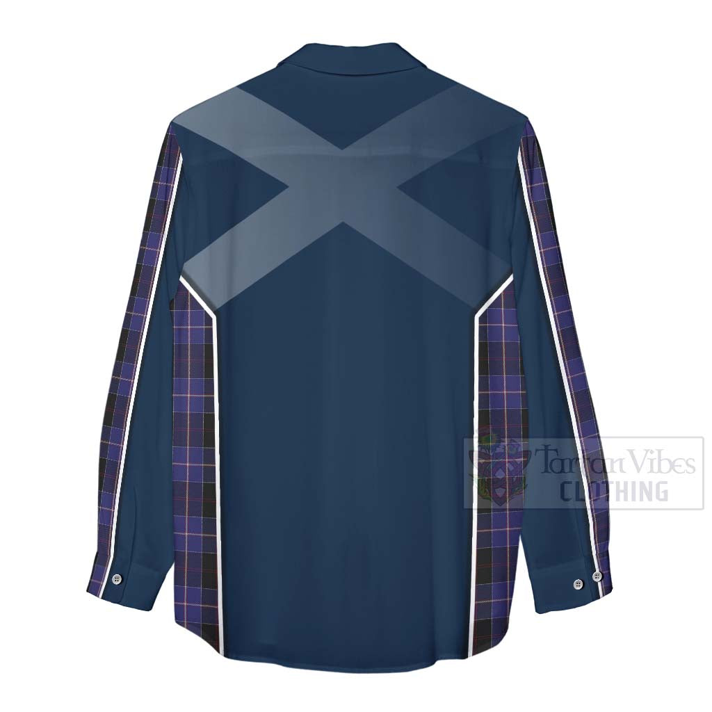 Tartan Vibes Clothing Dunlop Tartan Women's Casual Shirt with Family Crest and Scottish Thistle Vibes Sport Style