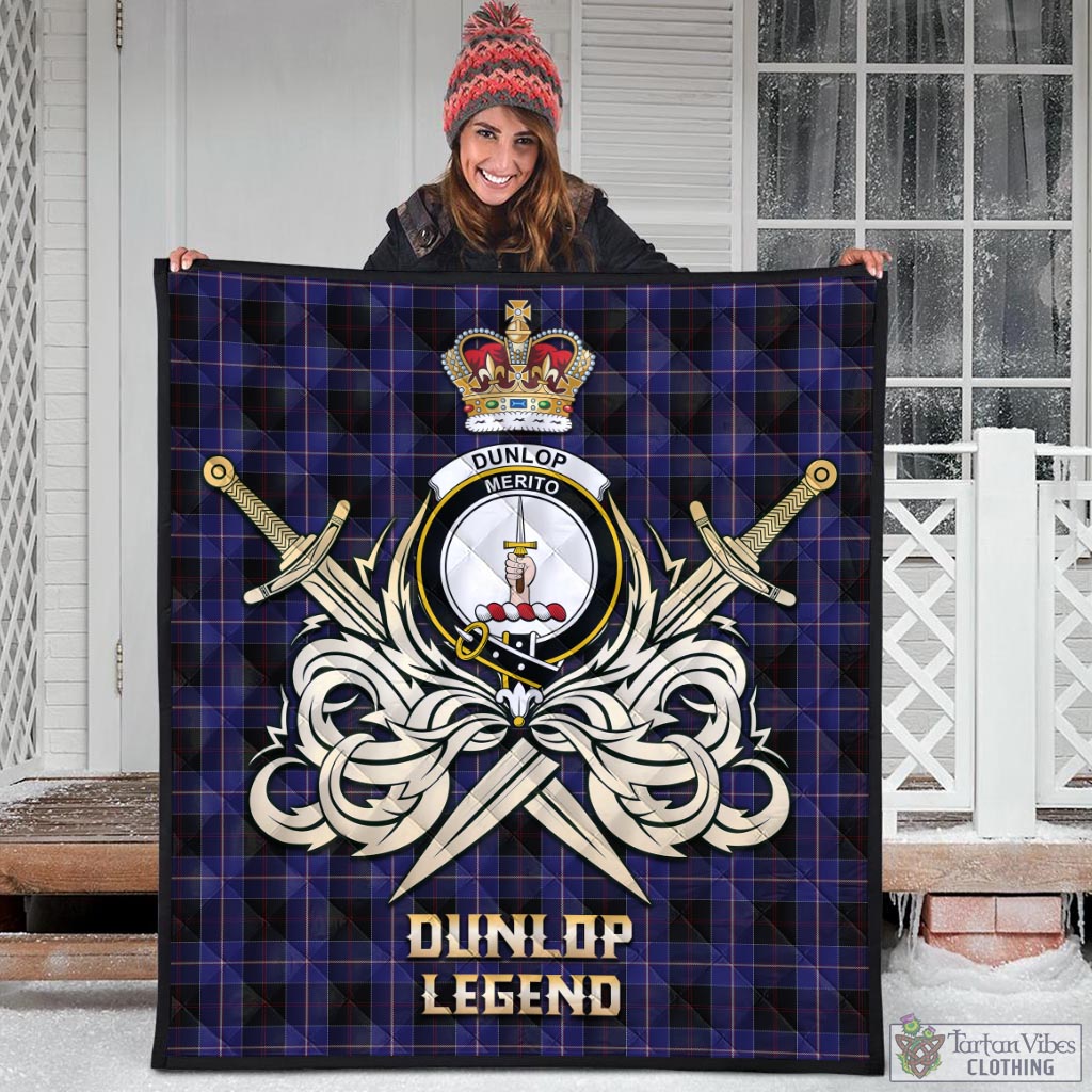 Tartan Vibes Clothing Dunlop Tartan Quilt with Clan Crest and the Golden Sword of Courageous Legacy