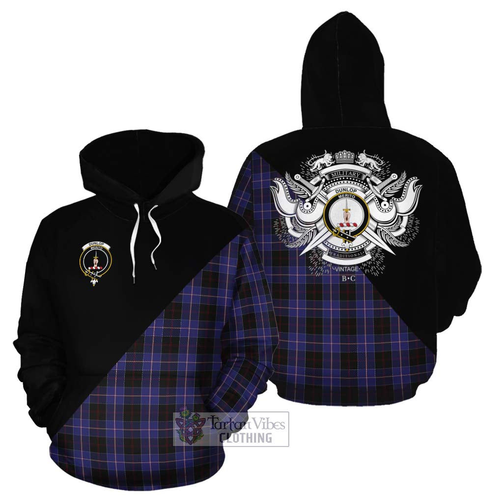 Tartan Vibes Clothing Dunlop Tartan Cotton Hoodie with Family Crest and Military Logo Style