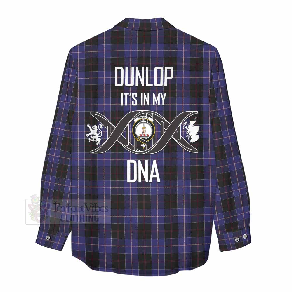 Tartan Vibes Clothing Dunlop Tartan Women's Casual Shirt with Family Crest DNA In Me Style