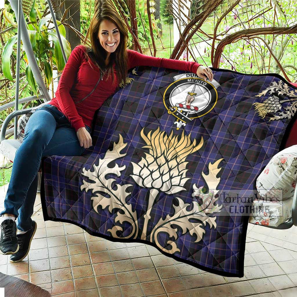 Tartan Vibes Clothing Dunlop Tartan Quilt with Family Crest and Golden Thistle Style