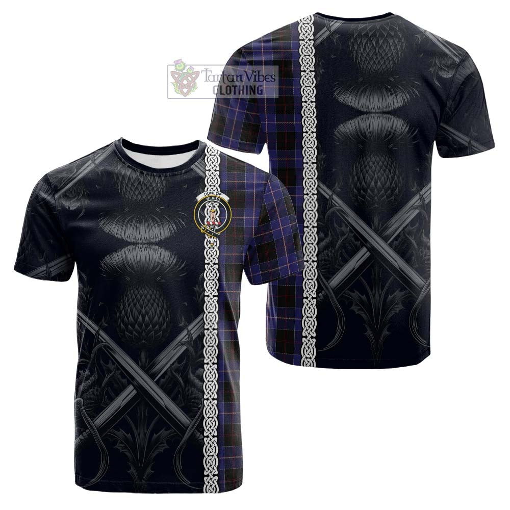 Tartan Vibes Clothing Dunlop Tartan Cotton T-shirt with Family Crest Cross Sword Thistle Celtic Vibes