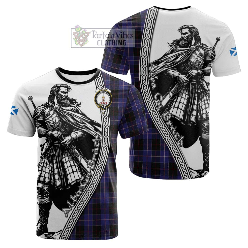 Dunlop Tartan Clan Crest Cotton T-shirt with Highlander Warrior Celtic Style