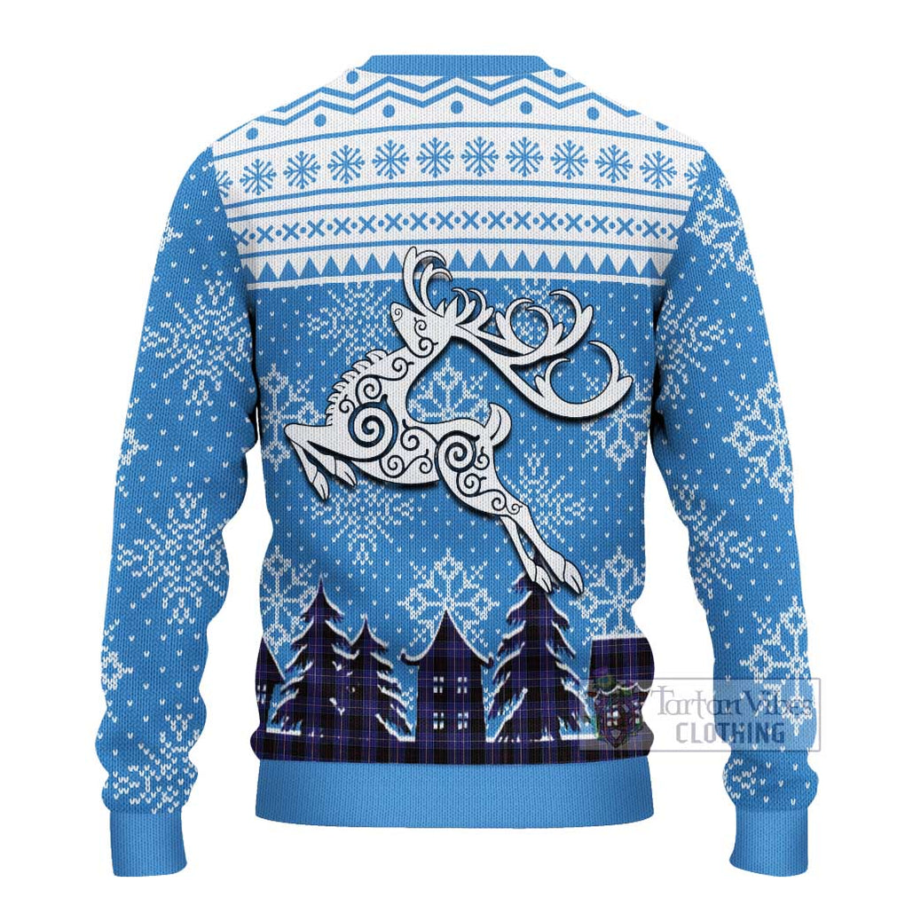 Tartan Vibes Clothing Dunlop Clan Christmas Ugly Sweater with Tartan and Celtic Raindeer Style