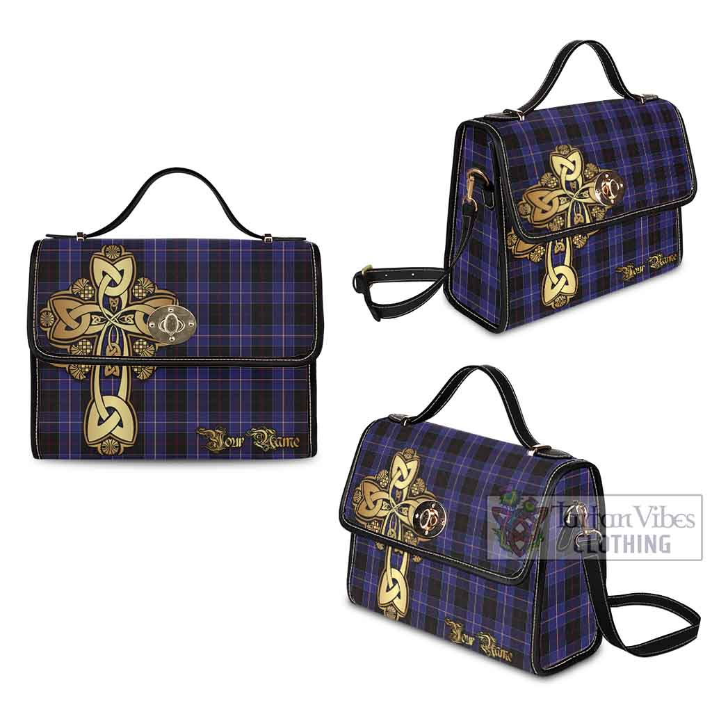 Tartan Vibes Clothing Dunlop Tartan Waterproof Canvas Bag Golden Thistle Celtic Cross Style