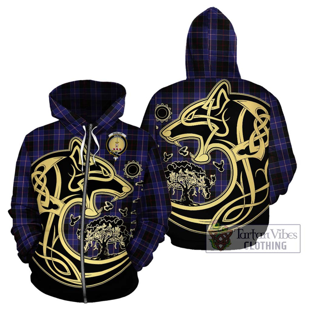 Dunlop Tartan Hoodie with Family Crest Celtic Wolf Style - Tartan Vibes Clothing