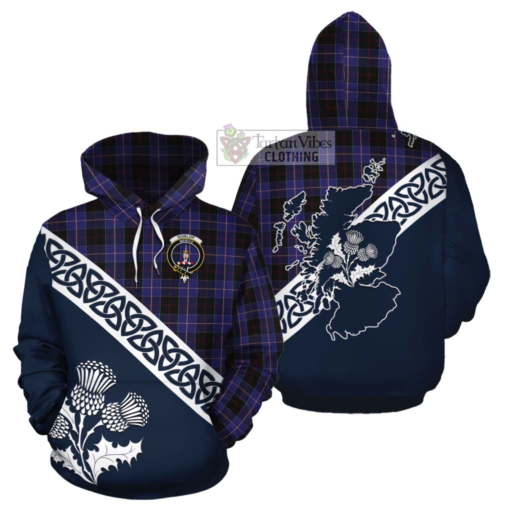 Tartan Vibes Clothing Dunlop Tartan Cotton Hoodie Featuring Thistle and Scotland Map